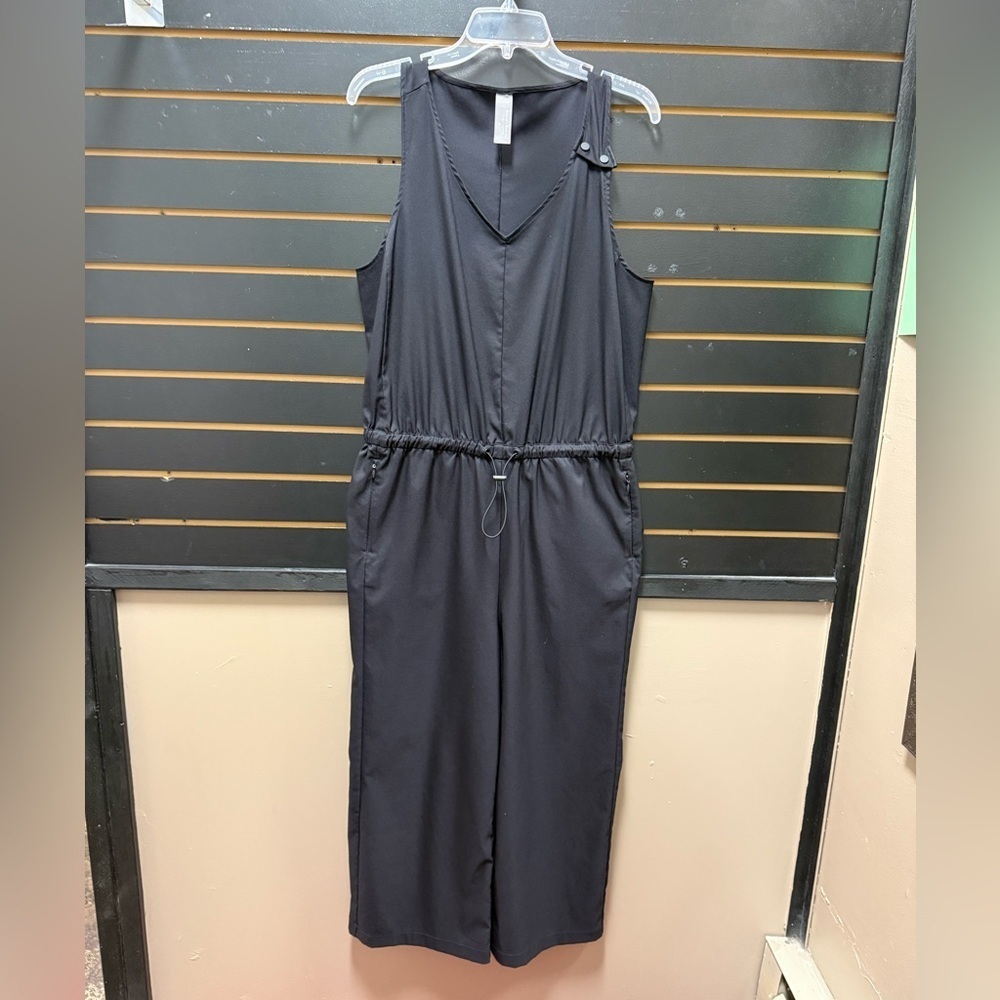 Zuda Black Sleeveless Wide Leg Jumpsuit Medium Drawstring Waist Pockets